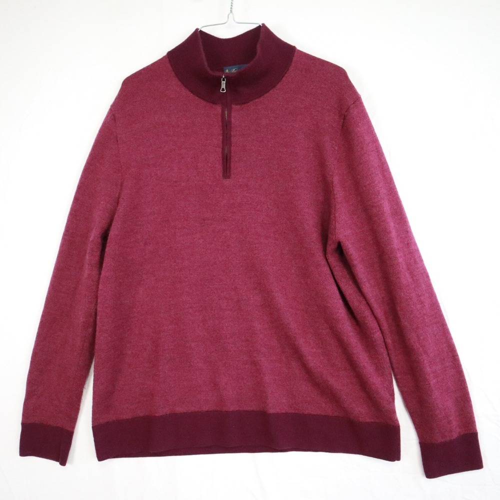 Brooks Brothers Sweater Mens 2XL XXL Washable Merino Wool‎ 1/4 Zip Pullover Knit